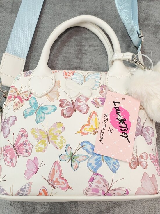 LUV BETSEY JOHNSON Butterfly Crossbody Dome Satchel NWT Fuzzy Charm Clip Spring - Picture 4 of 11